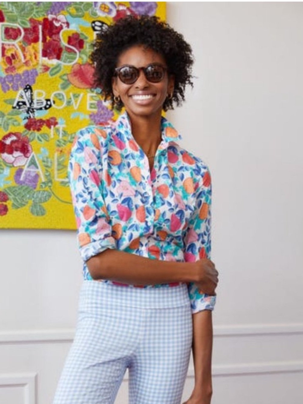 NEW J Mclaughlin Callery Lois Blouse Women's Small Fruit Print Button Up Blue
